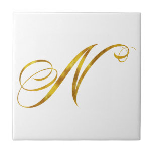 Custom Monogram N Faux Gold Foil Monograms Initial Tile