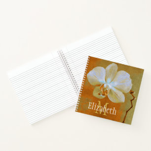 Custom Monogram Name Artistic Golden Orchid Notebook