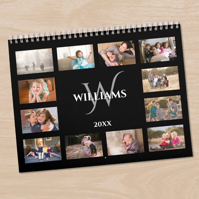 Custom Monogram Name Black Photo Calendar (Custom Monogram Name Black Photo Calendar in situ)