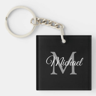 Custom Monogram Name Black Template Square Key Ring