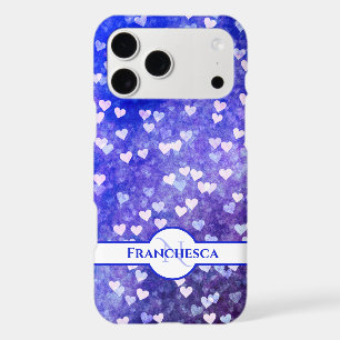 Custom Monogram Name Blue Heart Bokeh Art