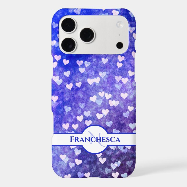 Custom Monogram Name Blue Heart Bokeh Art (Back)