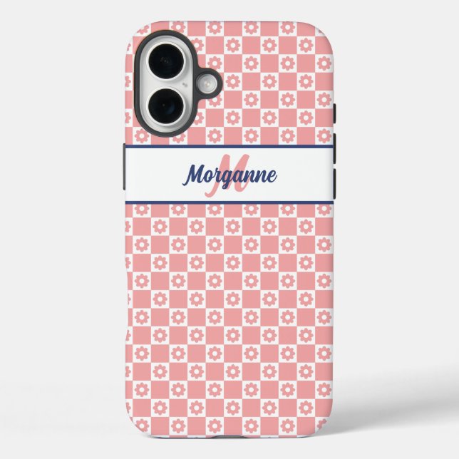 Custom Monogram Name Blush Pink Flowers Case-Mate iPhone Case (Back)