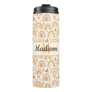Custom Monogram Name Boho Rainbow Tumbler Bottle