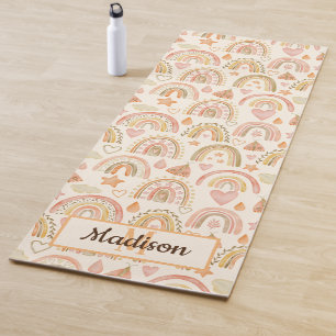 Custom Monogram Name Boho Rainbow Yoga Mat