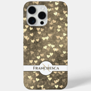 Custom Monogram Name Brown Heart Bokeh Art iPhone 15 Pro Max Case