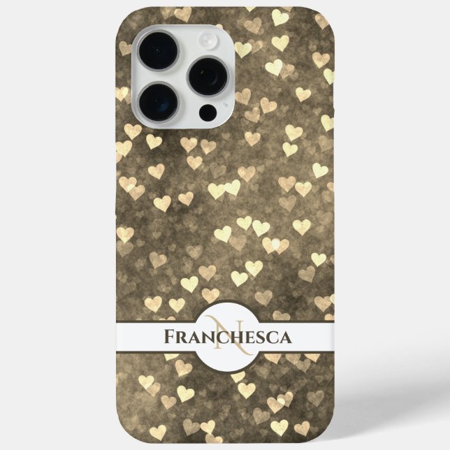 Custom Monogram Name Brown Heart Bokeh Art Case-Mate iPhone Case (Back)