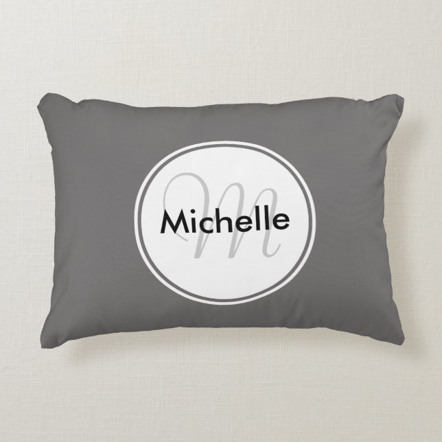 Custom Monogram Name Circle Grey Accent Pillow (Front)
