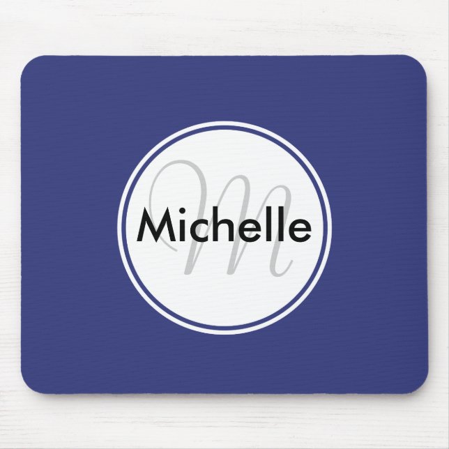Custom Monogram Name Circle Solid Blue Mouse Pad (Front)
