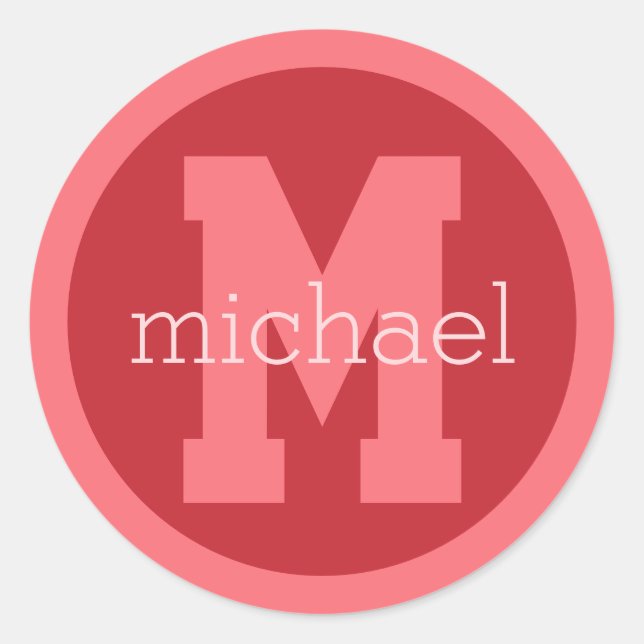 Custom monogram & name classic round sticker (Front)
