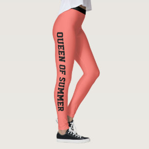 Custom Monogram Name Classy Coral Black Athleisure Leggings
