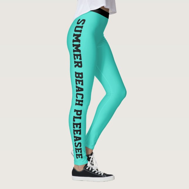 Custom Monogram Name Classy Turquoise Cute Black  Leggings (Right)
