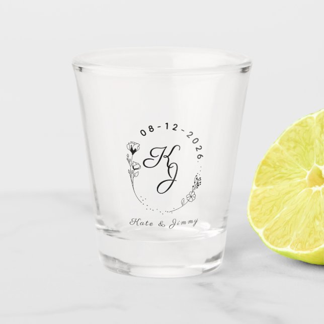 Custom Monogram Name & Date Elegant Wedding Shot Glass (Front)