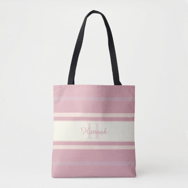 Custom Monogram Name Elegant Blush Pink Tote Bag (Front)