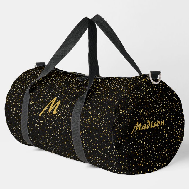 Custom Monogram & Name Faux Glitter Duffle Bag (Left Corner)