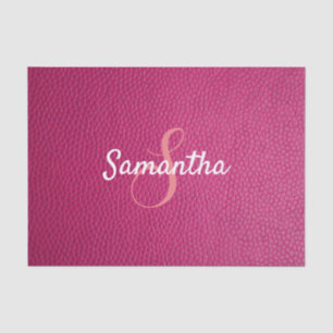 Custom Monogram Name Faux Pink Leather Texture Tissue Paper