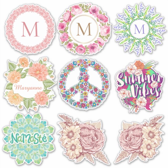Custom Monogram / Name Flower stickers (Front)