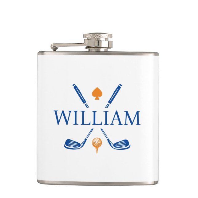 Custom Monogram Name Golf Clubs Ace Classic Hip Flask (Front)