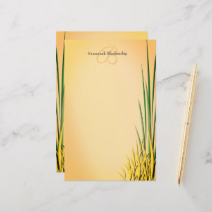 Custom Monogram Name Grass Border Stationery