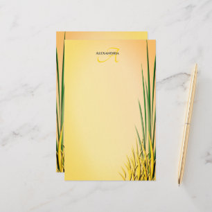 Custom Monogram Name Grass Border Stationery