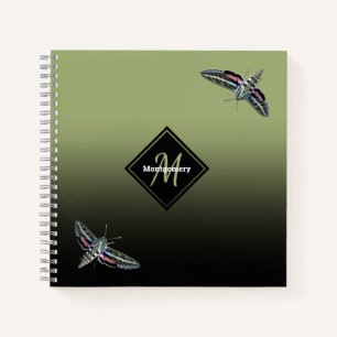 Custom Monogram Name Green Ombre Sphinx Moth Notebook