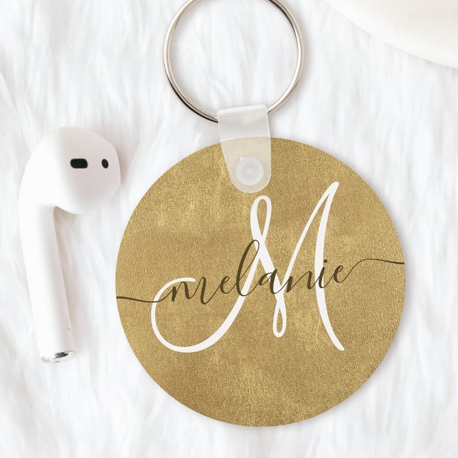Custom Monogram Name Handwriting Gold Foil Key Ring (Creator Uploaded)