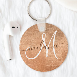 Custom Monogram Name Handwriting Rose Gold Foil Key Ring