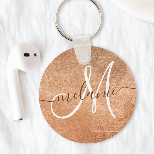 Custom Monogram Name Handwriting Rose Gold Foil Key Ring