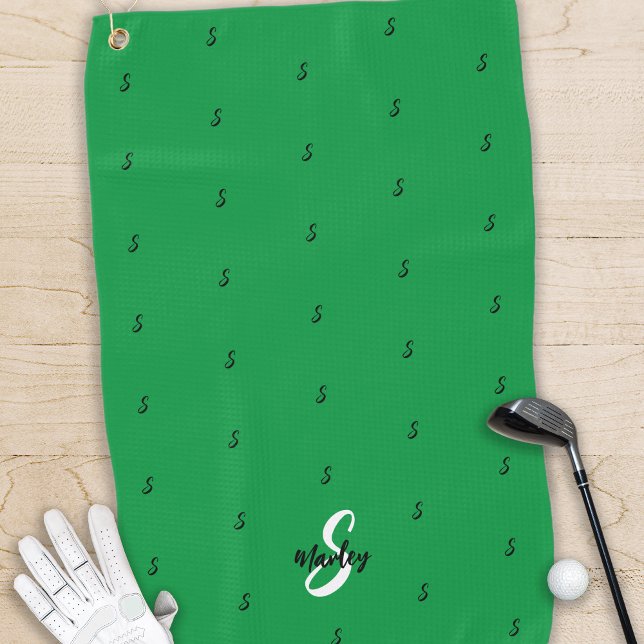 Custom Monogram Name Initial Pattern Modern Green Golf Towel (Creator Uploaded)