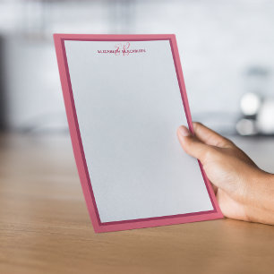 Custom Monogram Name Initials Magenta Blush Border Stationery
