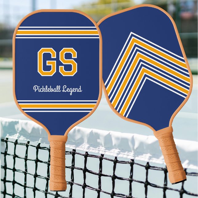 Custom Monogram Name Initials Retro Navy Yellow Pickleball Paddle (Creator Uploaded)
