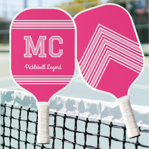 Custom Monogram Name Initials Retro Pink White Pickleball Paddle
