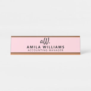 Custom Monogram Name Light Pink Desk Name Plate