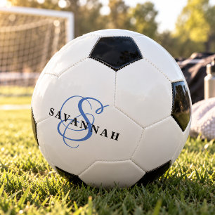 Custom Monogram Name Modern Fun Sports Blue Soccer Ball