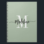 Custom Monogram Name Modern Script Swirls Gift Notebook<br><div class="desc">Elegant, modern gift notebook with your custom name and monogram in a trendy hand lettered script calligraphy design in minimalist sage green and black, this typography driven design makes a great gift for coworkers, teachers, coaches, girlfriends, boyfriends, wives, daughters, or any other work or family member! Great for the office...</div>