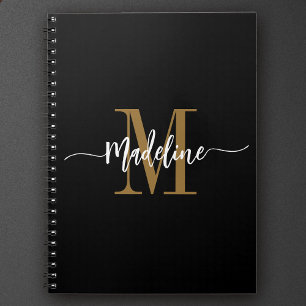 Custom Monogram Name Modern Script Swirls Gift Notebook