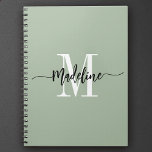 Custom Monogram Name Modern Script Swirls Gift Notebook<br><div class="desc">Elegant, modern gift notebook with your custom name and monogram in a trendy hand lettered script calligraphy design in minimalist sage green and black, this typography driven design makes a great gift for coworkers, teachers, coaches, girlfriends, boyfriends, wives, daughters, or any other work or family member! Great for the office...</div>