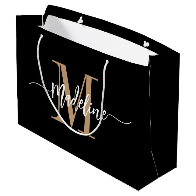 Custom Monogram Name Modern Script Swirls Large Gift Bag (Back Angled)