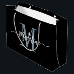 Custom Monogram Name Modern Script Swirls Large Gift Bag<br><div class="desc">Elegant, modern gift bag with your custom name and monogram in a trendy hand lettered script calligraphy design in minimalist dark dusty blue and black, this typography driven design makes a great gift for coworkers, teachers, coaches, girlfriends, boyfriends, wives, daughters, or any other work or family member! Great for the...</div>