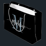 Custom Monogram Name Modern Script Swirls Large Gift Bag<br><div class="desc">Elegant, modern gift bag with your custom name and monogram in a trendy hand lettered script calligraphy design in minimalist dark dusty blue and black, this typography driven design makes a great gift for coworkers, teachers, coaches, girlfriends, boyfriends, wives, daughters, or any other work or family member! Great for the...</div>