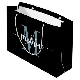 Custom Monogram Name Modern Script Swirls Large Gift Bag