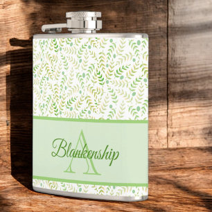 Custom Monogram Name Nature Fern Leaf Pattern Hip Flask