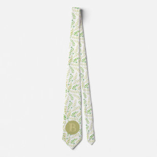 Custom Monogram Name Nature Fern Leaf Pattern Tie