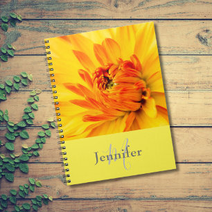 Custom Monogram Name Orange Yellow Dahlia  Notebook