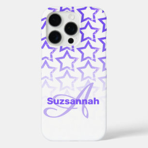 Custom Monogram Name Pastel Purple Star Pattern  iPhone 16 Pro Case