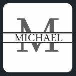 Custom Monogram Name Personalised Square Sticker<br><div class="desc">Custom Monogram Name Personalised Square Sticker</div>