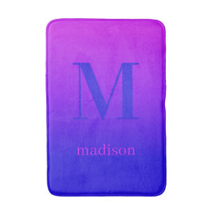 Custom monogram & name Pink to Blue Gradient Bath Mat