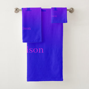 Custom monogram & name Pink to Blue Gradient Bath Towel Set