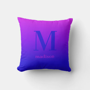 Custom monogram & name Pink to Blue Gradient Cushion
