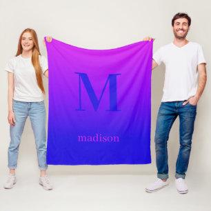 Custom monogram & name Pink to Blue Gradient Fleece Blanket